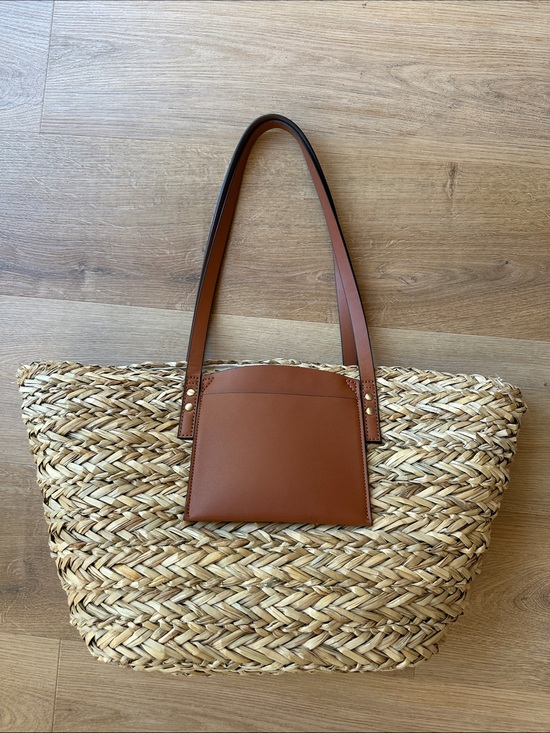 Marks & Spencer Handbags - Marks & Spencer Woven Straw Tote with Brown Pocket & Straps